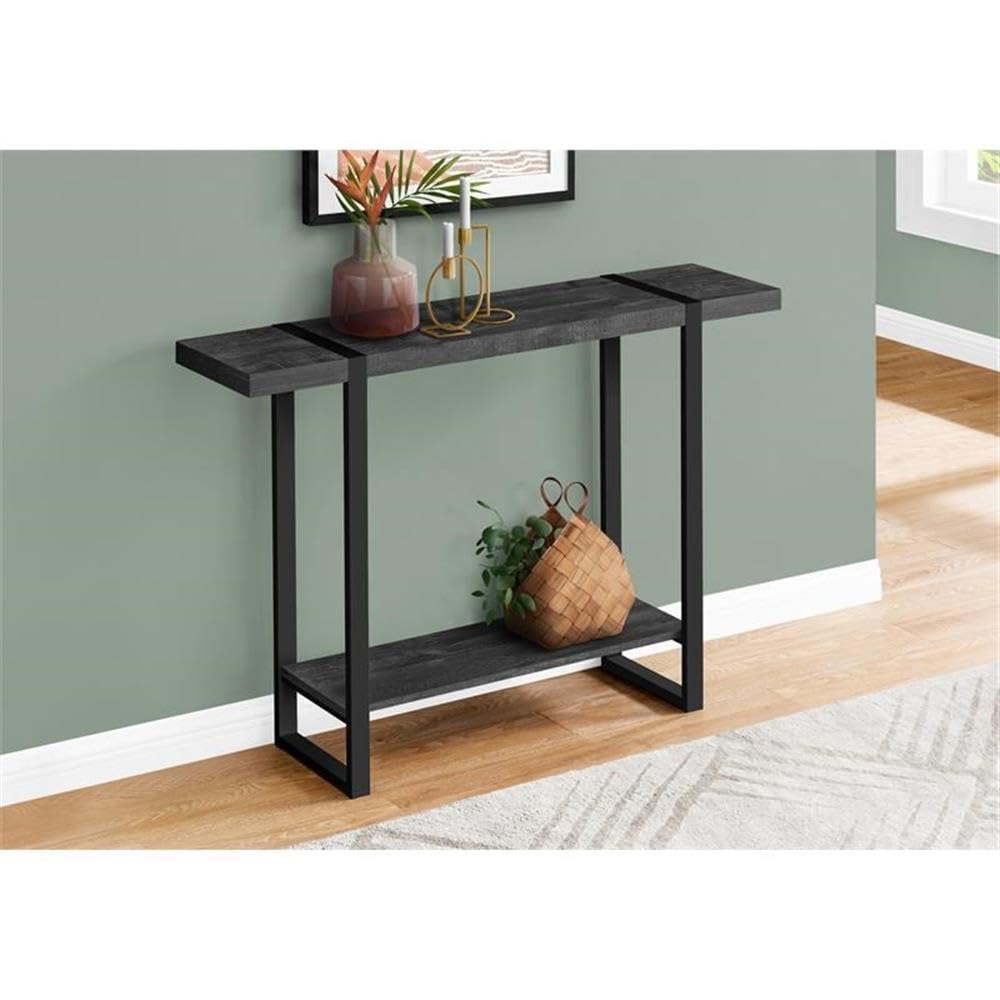 Monarch Specialties 2861 Accent Table, Console, Entryway, Narrow, Sofa, Living Room, Bedroom, Metal, Laminate, Black, Contemporary, Modern Table-48 L Reclaimed Wood-Look, 47.25" L x 12" W x 32" H